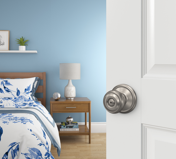 Bedroom door with satin nickel door knob