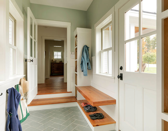 Farmhouse Entry with Herringbone Tile Floor