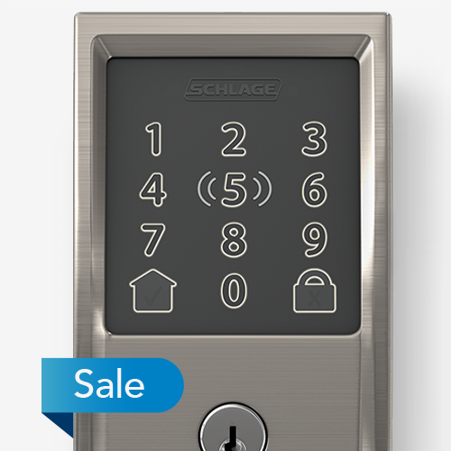 Schlage Encode Plus smart lock with a blue Sale icon.