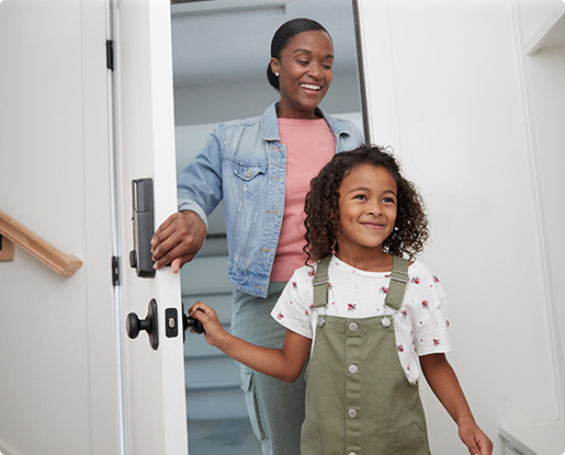 mom with child leaving their home