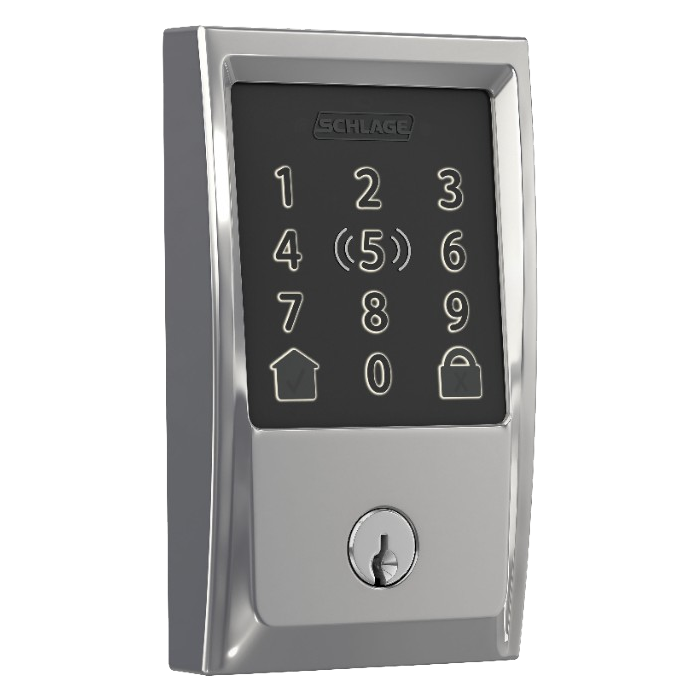 Schlage Encode Plus smart lock with Century trim in bright chrome.