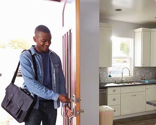 person using one key for deadbolt and knob