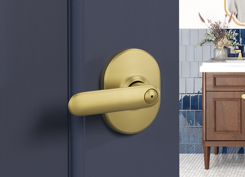 modern door lever in satin brass finish