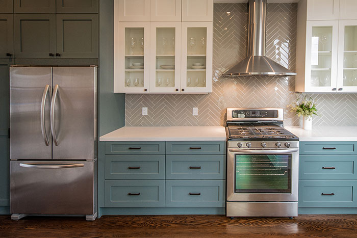 Modern Kitchen with Teal Base Cabinets