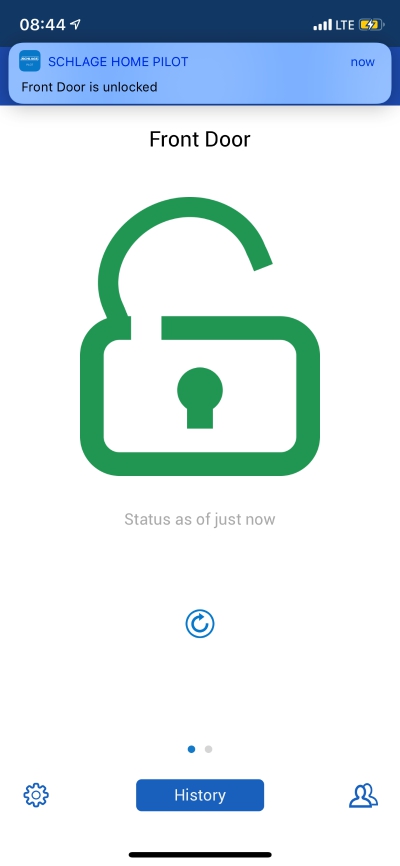 Schlage Home app push notification and lock status update