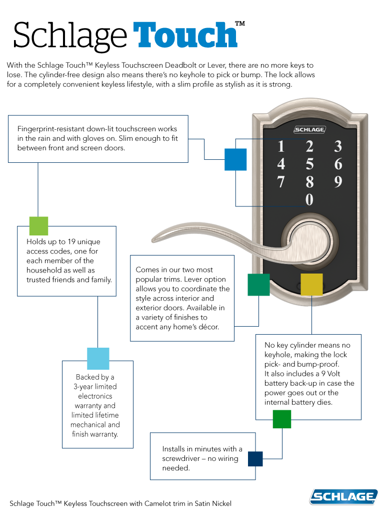 Schlage Touch Keyless Touchscreen Lever With Century Trim And Broadway Lever 0409