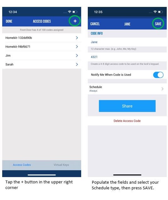 Adding access codes in Schlage home app