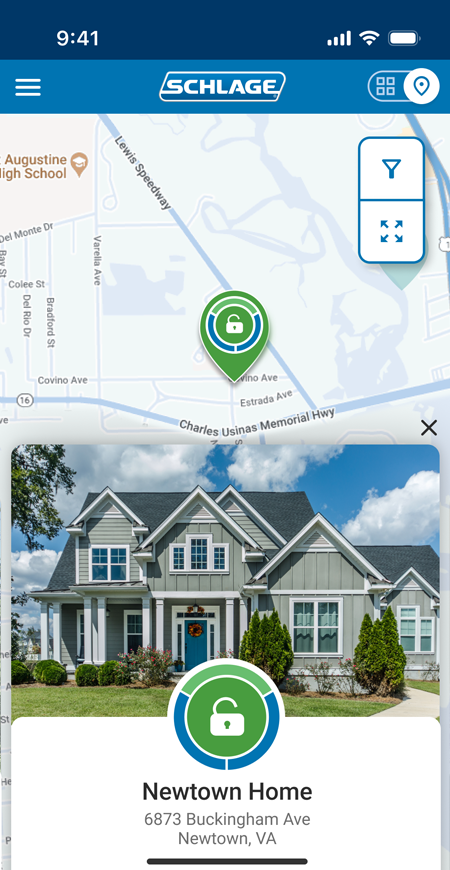 Schlage Home app detailed map view