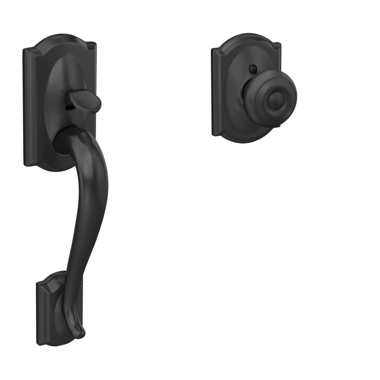 Front Entry Handle and Georgian Knob with Camelot Trim