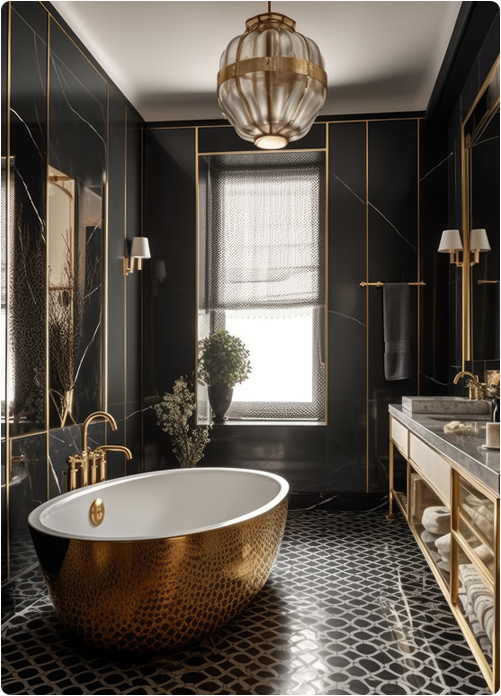 Luxury style bathroom with bath tub